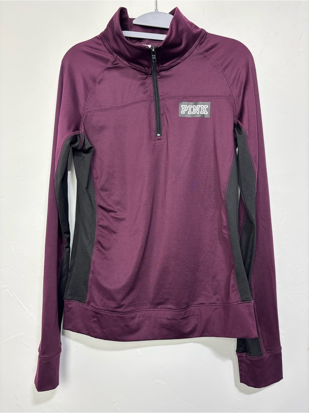PINK Ultimate Purple/Black Colorblock 1/4 Zip Mock Neck Pullover Women's Medium